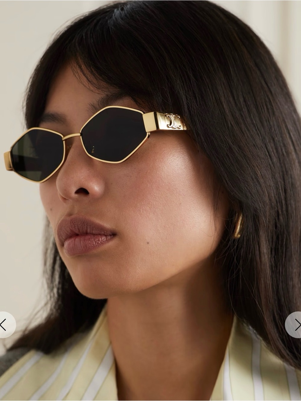 Celine Gold Frame Black Lens Hexagonal Sunglasses WITH Case